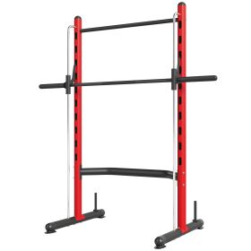 Squat Rack with Pull Up Bar and Barbell Bar Adjustable Bench Press Multi-Function Weight Lifting Half Rack Red