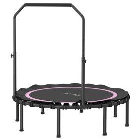 48" Rebounder Trampoline for Adults, Foldable Mini Trampoline with Adjustable Handle Bar for Indoor Outdoor, Pink