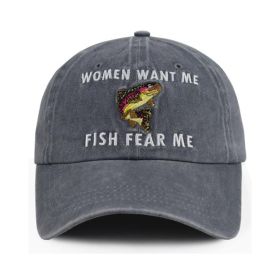Fish Fear Hat For Men, Adjustable Embroidered Cotton Ponytail Baseball Cap