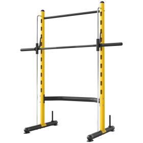 Squat Rack with Pull Up Bar and Barbell Bar Adjustable Bench Press Multi-Function Weight Lifting Half Rack, Yellow