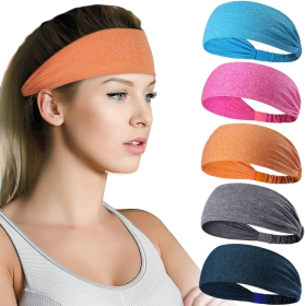 5 Pack Beister Sports Headbands For Men & Women Wicking Sweatbands, Elastic Non Slip Sweat Bands Athletic Workout Fashion Wide Hair Bands For Running