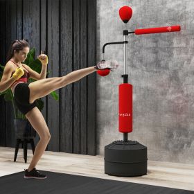 4-in-1 Boxing Punching Bag Stand With 2 Speedballs, 360Relax Bar, & PU-Wrapped Bag & Adjustable Height, Red