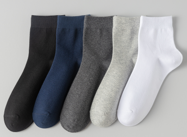 Breathable Mid-Calf Large Size 5 Pairs Solid Color Business Cotton Socks All-Season Long Socks
