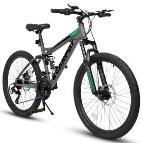 A2460 Mountain Bike 24 Inch Wheels, 21-Speed Full Suspension Mens Womens Trail Commuter City Mountain Bike