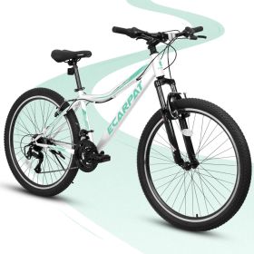 A24208 24 Inch Mountain Bike, 21-Speed V-Brake, Front Suspension, Carbon Steel Frame Mountain Bike For Teenagers Girls Women Bicycles