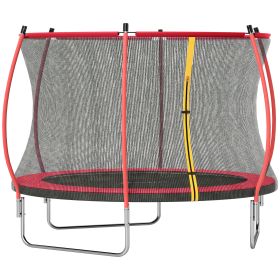 10ft Outdoor Trampoline with Net Enclosure, Curved Poles and Safety Pad, ASTM Approved, Red
