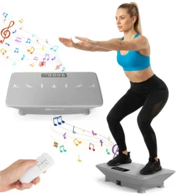 Gray Full Body Vibration Plate Exercise Machine, 10 Adjustable Speed Levels With Remote Control & Music Function, 440LBS Weight Capacity