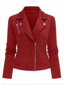 Women's Oblique Zipper Fastener Decoration Slim Casual Jacket (Option: Red-M)