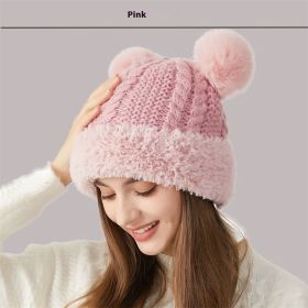 Winter Cute Fur Ball Knitted Hat Children Outdoor (Option: Pink)