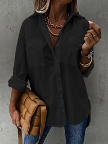 Large Size Two-piece Set Women's Long Sleeve Casual Shirt (Option: Black-5XL)