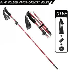 5-Section Collapsible Hiking Poles - Lightweight Trekking Poles With Secure External Lock, Adjustable Length, Sturdy - Ergonomic EVA Grip For Mountain (Option: Red)