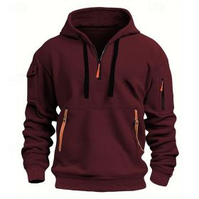 Dropped Shoulder Hooded Sweatshirt Men's Women's Plus Size Loose Pullover Fashion Sweatshirt (Option: Wine Red-M-1pcs)
