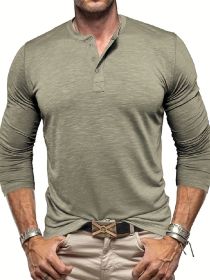 Men's Long-sleeved Henry Collar T-shirt (Option: Matcha color-XL)
