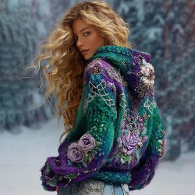 Autumn And Winter Relaxed-fit Hoodie Top Casual Drop-shoulder Vintage Printed Sweater (Option: Green-Xl)