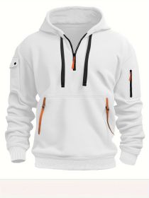 Dropped Shoulder Hooded Sweatshirt Men's Women's Plus Size Loose Pullover Fashion Sweatshirt (Option: White-L-1pcs)