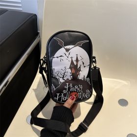 Halloween Graffiti Phone Bag Girls Funny Cartoon Pumpkin Ghost Bat Print Crossbody Bag For Women Mini Personality Creative Shoulder Bags (Option: Black Style1)