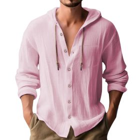 Men's Casual Long-sleeved Top (Option: Pink With Pockets-M)