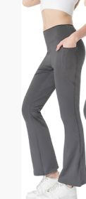 Ladies Mid Waist Abdominal-shaping Slimming Cropped Pants Casual Pocket Bootcut Trousers (Option: Dark Gray-XL)