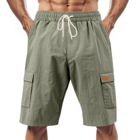 Loose Sports And Leisure Solid Color Linen Drawstring Shorts (Option: M-Army green with Label)