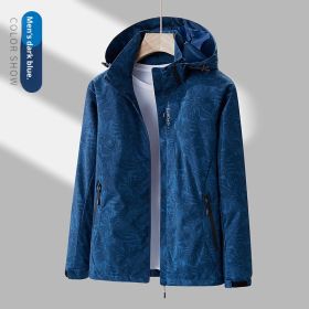 Women's Minimalist Printed Waterproof Outdoor Jacket (Option: Dark Blue-4XL-male)