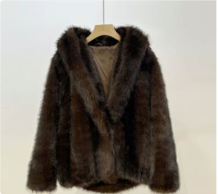 Artificial Fur Autumn And Winter Thickening Haining Fashion Furry Fur Clothing Top (Option: Coffee-M)