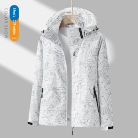 Women's Minimalist Printed Waterproof Outdoor Jacket (Option: White-4XL-male)