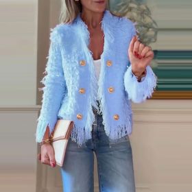 European And American Fashion Elegant Niche Tassel Jacket Women (Option: Sky Blue-XL)