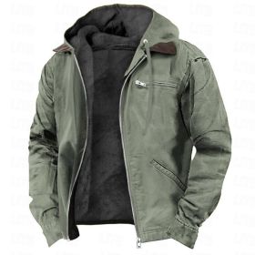Winter Hooded Coat With Pockets Fashion Warm Fleece Zip-up Jacket Casual Outwear Men's Clothing (Option: Light Green-XXS)