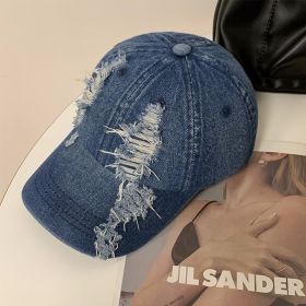 Summer Korean Style Denim Make Old Ripped Peaked Cap (Option: Dark Blue-one size)