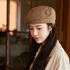 High-grade Buttons Make Your Face Look Smaller In Autumn And Winter Beret (Option: MM1132 Khaki-Free Size)