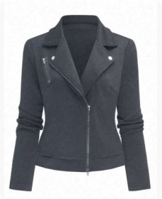 Women's Oblique Zipper Fastener Decoration Slim Casual Jacket (Option: Gray-XL)