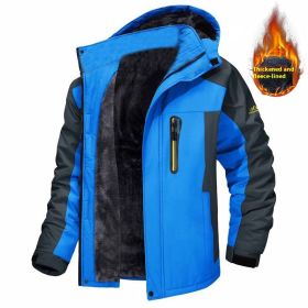 Casual Fleece And Thick Men's Mid-length Coat (Option: Blue-3XL)