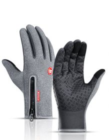 Winter Gloves Touch Screen Riding Motorcycle Sliding Waterproof Sports Gloves With Fleece (Option: Grey-Xl)