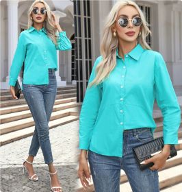Fashion Casual Long Sleeve Cardigan Button-down Shirt Top (Option: Blue1-5XL)