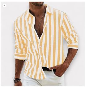 Men's Yarn-dyed Striped Casual Loose Long-sleeved Shirt (Option: HDCS05 Yellow-S)