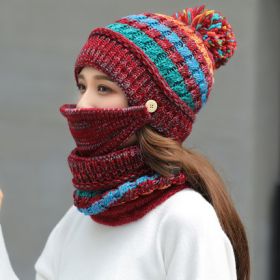 Korean winter knitted hat (Option: Wine Red)