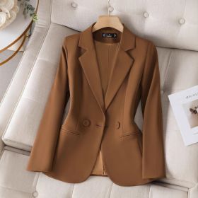 Small Slim Fit Waist Professional Casual Suit Top (Option: Coffee Color-3XL-No cotton added)