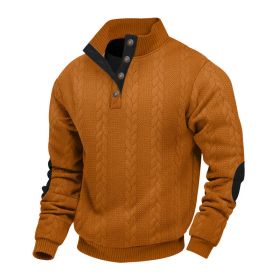 Stand Collar Long Sleeve Jacquard Knitted Pullover Sweater (Option: Brown2-XL)