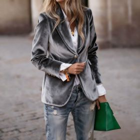 Women's Fashionable Elegant Solid Color Coat (Option: Gray-S)