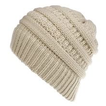 Mixed Color Knitted Wool Hat Ladies Non-labeled Ponytail Hat (Option: Beige)