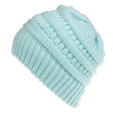 Mixed Color Knitted Wool Hat Ladies Non-labeled Ponytail Hat (Option: Blue)