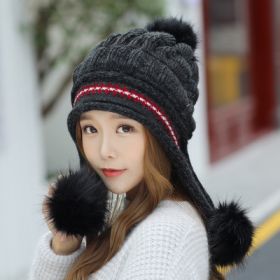 Cozy Knit Fleece-Feel Beanie With Ear Flaps & Pompom Warm Winter Hat For Women Perfect For Skiing & Outdoor Activities (Option: Black-Without)