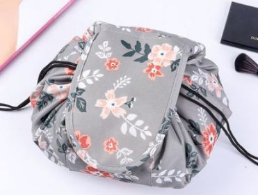 Animal Printing Large Capacity Drawstring Lazy Cosmetic Storage Bag (Option: Dark grey flower)