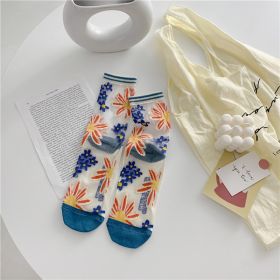 Retro Personality Breathable Glass Silk Socks Japanese Bright Color Socks (Option: Blue daisy flower-One size)