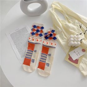 Retro Personality Breathable Glass Silk Socks Japanese Bright Color Socks (Option: White orange square-One size)