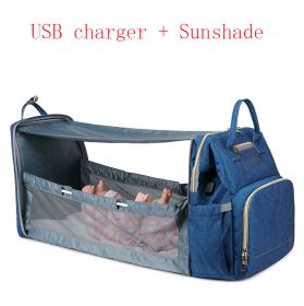 Portable Folding Crib Mummy Bag Portable (Option: Blue Sunshade USB)