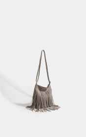 Artistic Tassel Simple And Popular Shoulder Bag (Option: Gray)