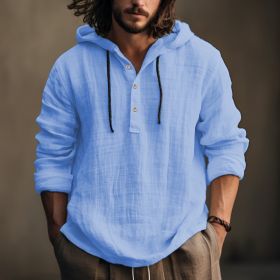 New Wish Cotton Linen Shirt Hooded Sweater Long Sleeve Hooded Casual Daily Clothing (Option: Light Blue-L)