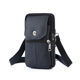 Leather Mobile Phone Shoulder Covers, Men's Belt Bags, Vertical Holster Belt Clip Pockets, Carrying Cases With Card Slots (Option: Black)