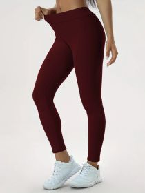 Women's Yoga Pants High Waist Lift High Elastic Tight Fitness Trousers (Option: Wine red-M)
